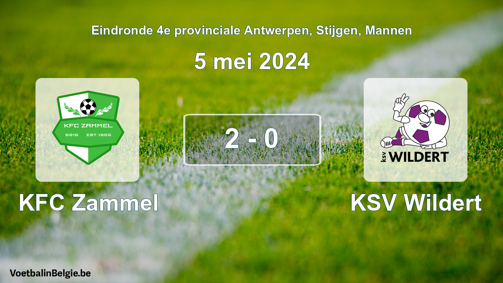 Gespeelde wedstrijd mannenvoetbal: KFC Zammel - KSV Wildert 2 - 0 (5 mei 2024)