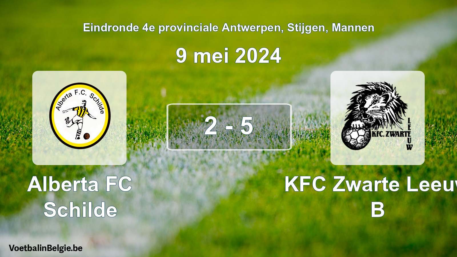 Gespeelde wedstrijd mannenvoetbal: Alberta FC Schilde - KFC Zwarte Leeuw B 2 - 5 (9 mei 2024)