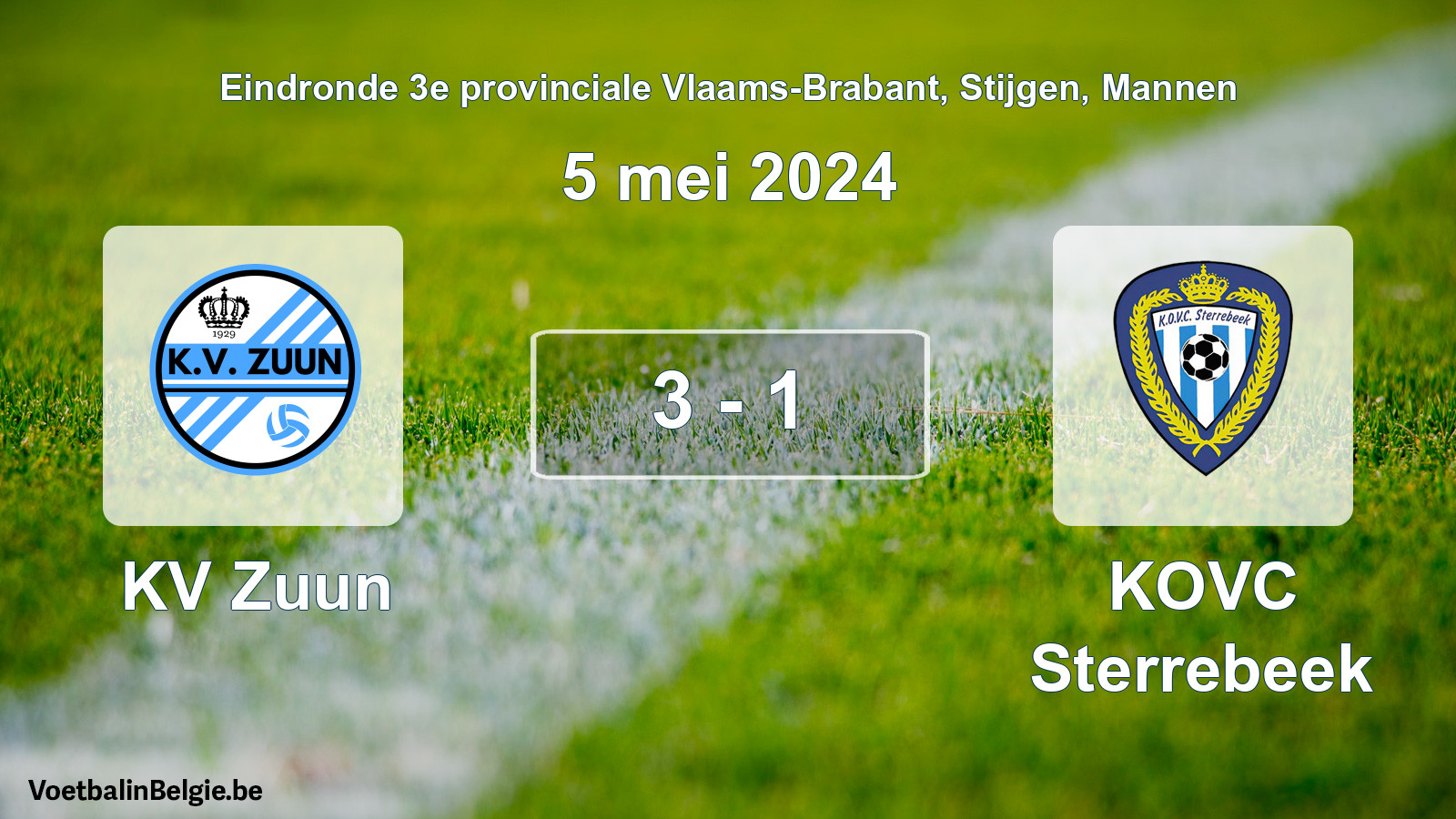 Match joué football hommes: KV Zuun - KOVC Sterrebeek 3 - 1 (5 mai 2024)
