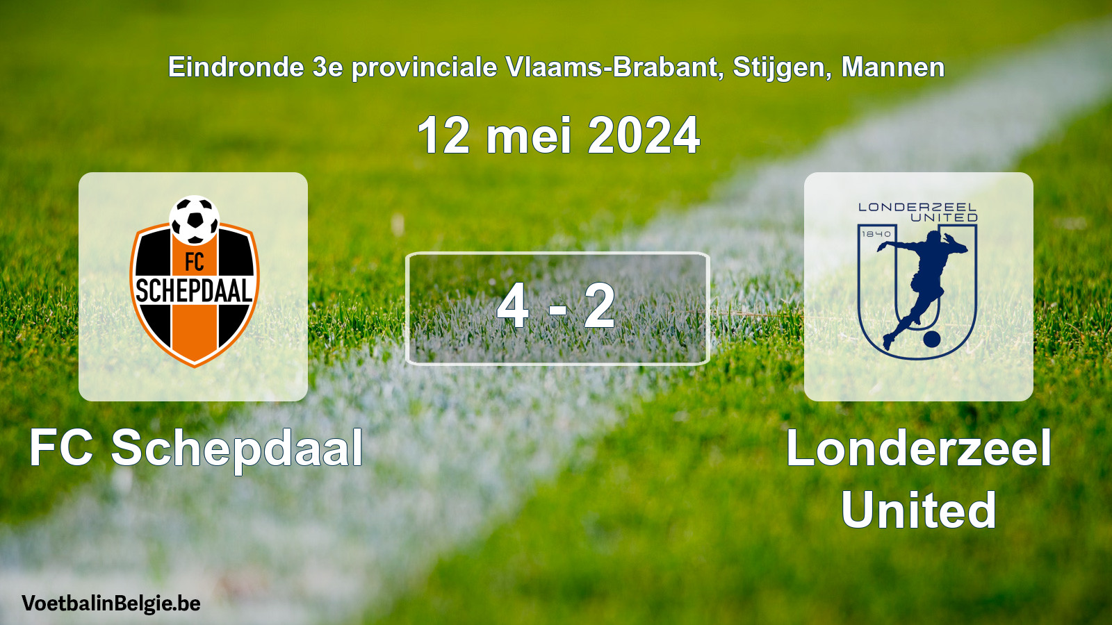 Gespieltes Spiel männer-Fußball: FC Schepdaal - Londerzeel United 4 - 2 (12 Mai 2024)