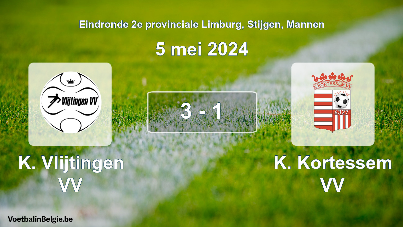 Match joué football hommes: K. Vlijtingen VV - K. Kortessem VV 3 - 1 (5 mai 2024)