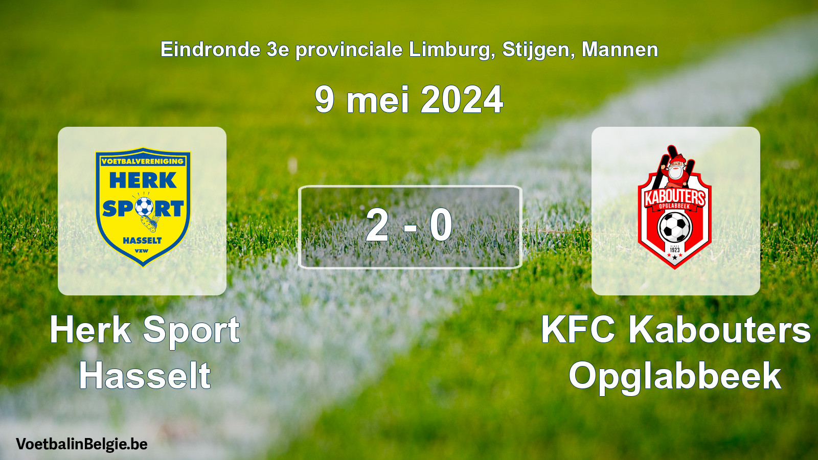 Match joué football hommes: Herk Sport Hasselt - KFC Kabouters Opglabbeek 2 - 0 (9 mai 2024)