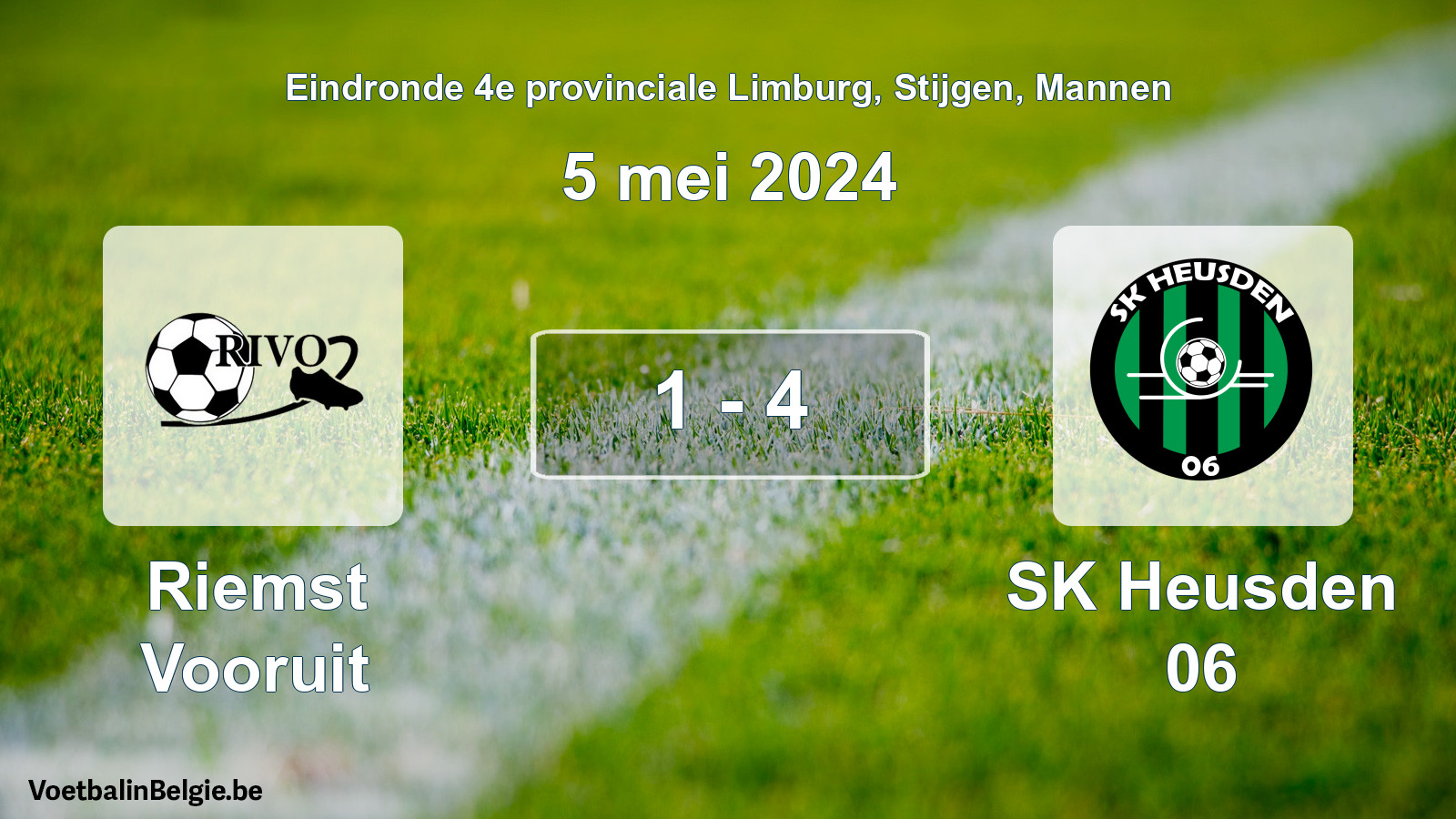 Match joué football hommes: Riemst Vooruit - SK Heusden 06 1 - 4 (5 mai 2024)