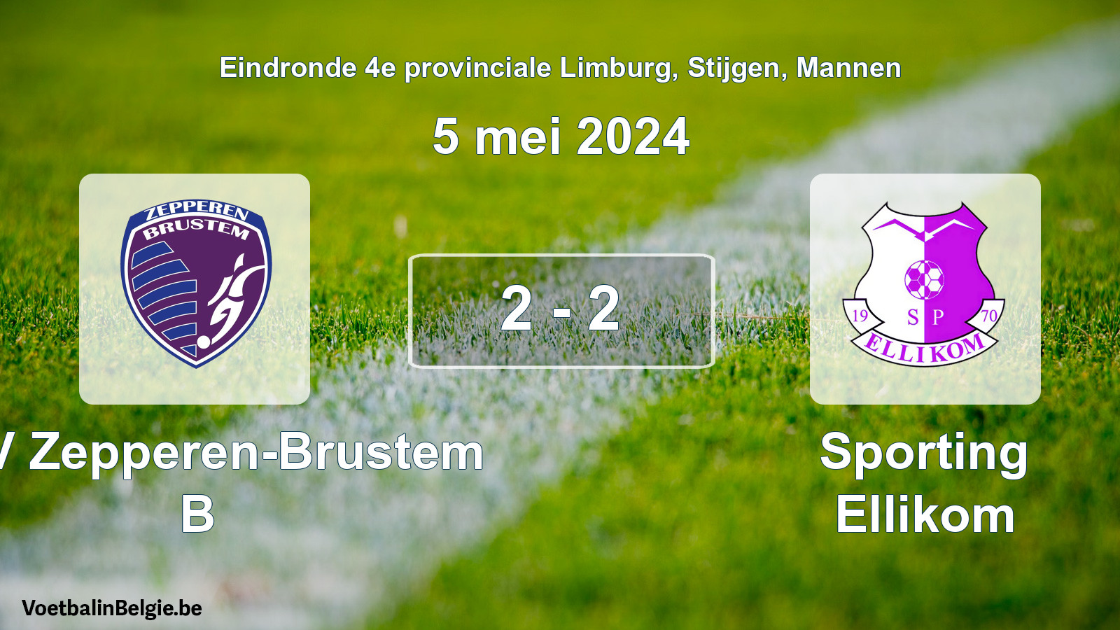 Match joué football hommes: KVV Zepperen-Brustem B - Sporting Ellikom 2 - 2 (5 mai 2024)