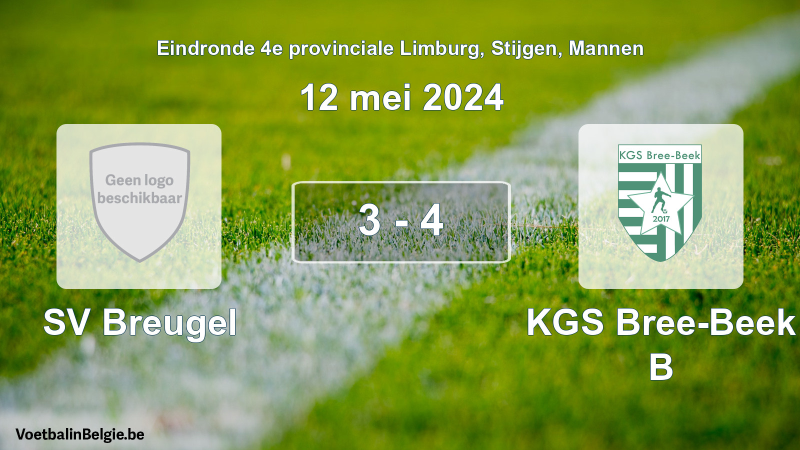 Match joué football hommes: SV Breugel - KGS Bree-Beek B 3 - 4 (12 mai 2024)