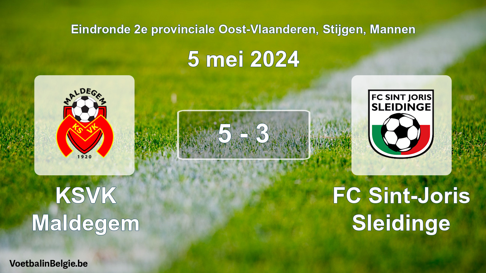 Match joué football hommes: KSVK Maldegem - FC Sint-Joris Sleidinge 5 - 3 (5 mai 2024)