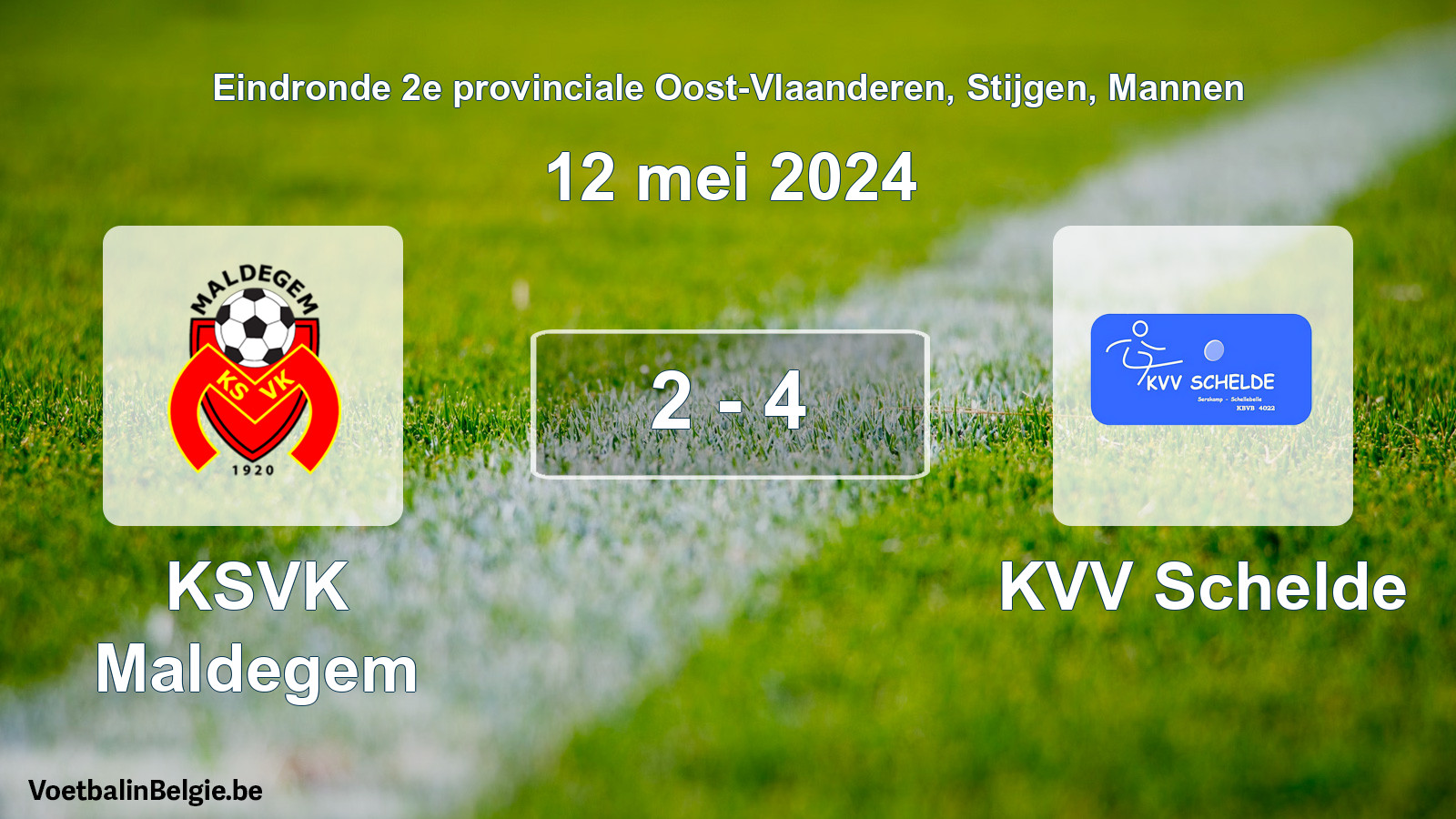 Gespeelde wedstrijd mannenvoetbal: KSVK Maldegem - KVV Schelde 2 - 4 (12 mei 2024)