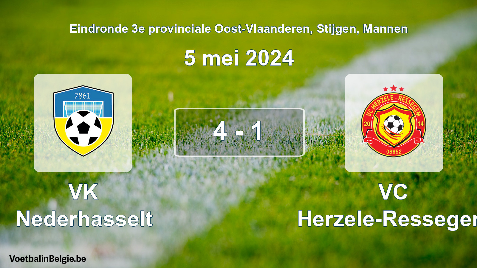 Match joué football hommes: VK Nederhasselt - VC Herzele-Ressegem 4 - 1 (5 mai 2024)