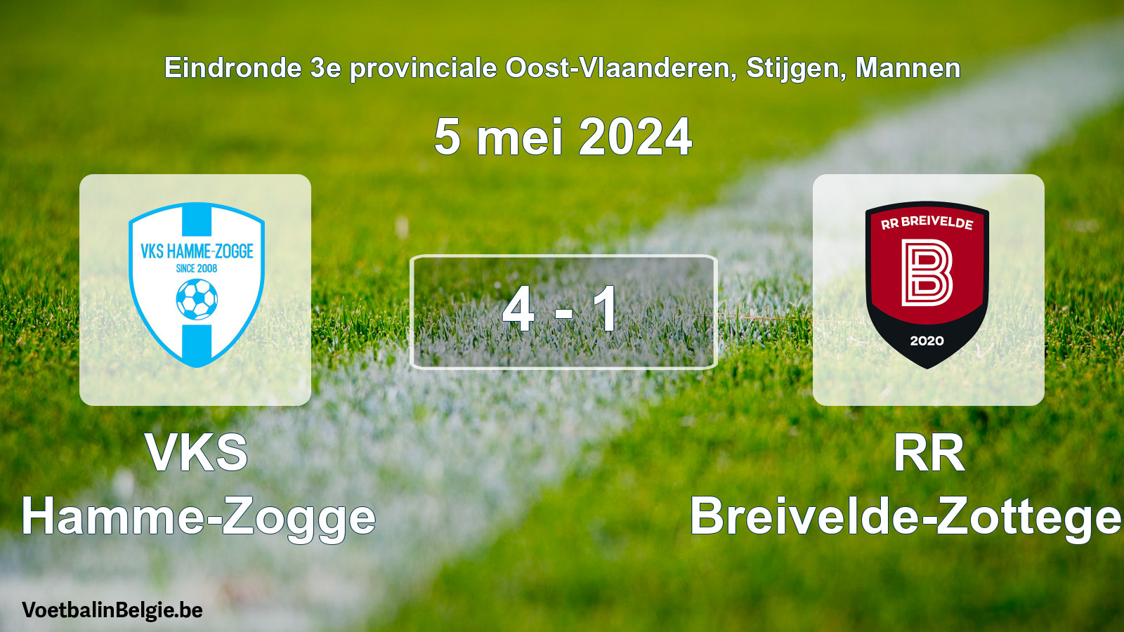 Match joué football hommes: VKS Hamme-Zogge - RR Breivelde-Zottegem 4 - 1 (5 mai 2024)