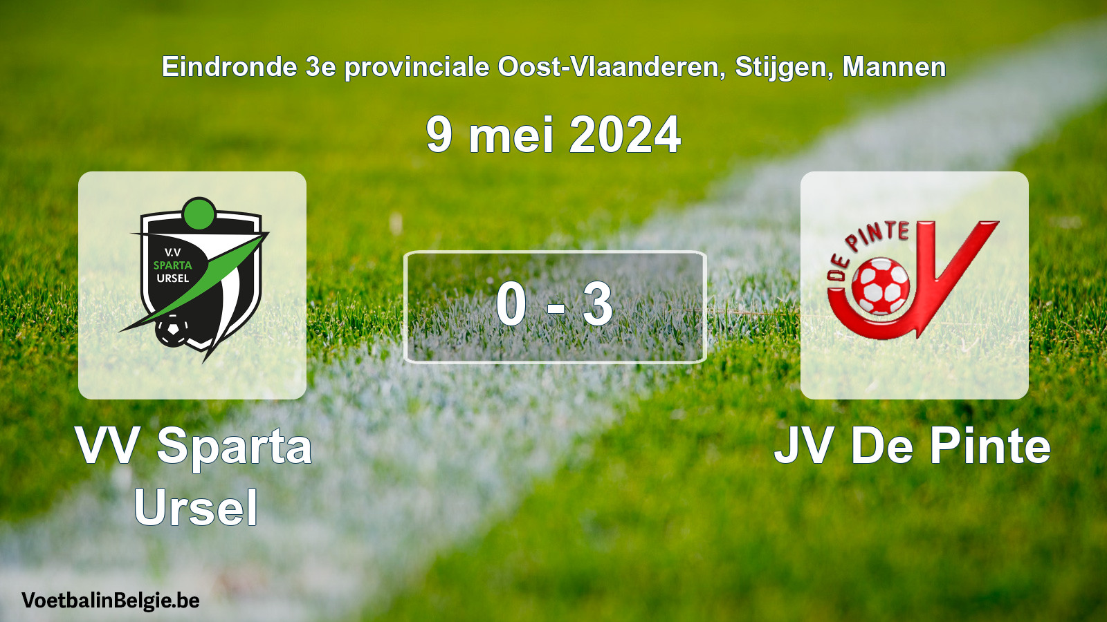 Match joué football hommes: VV Sparta Ursel - JV De Pinte 0 - 3 (9 mai 2024)