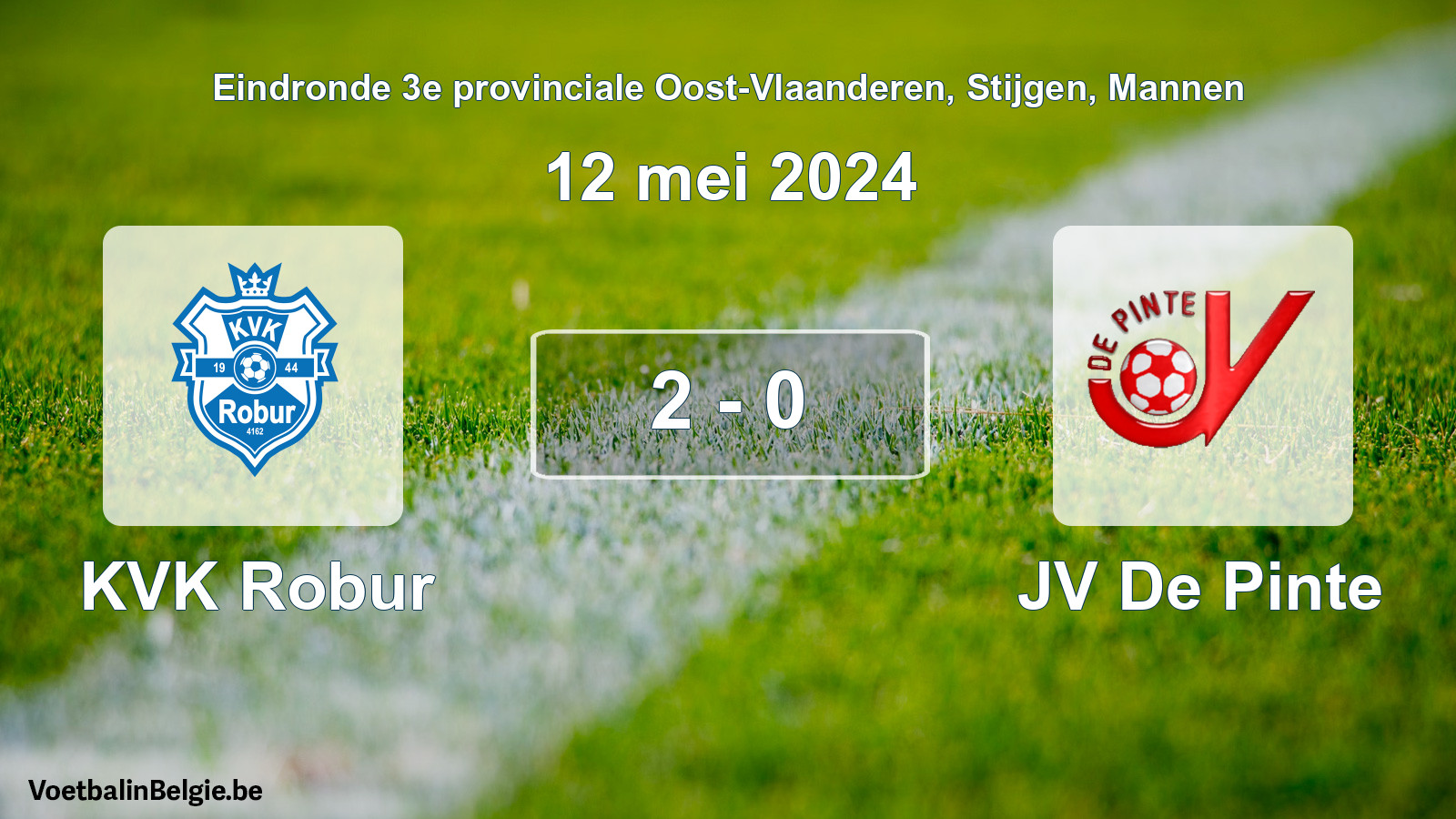 Gespeelde wedstrijd mannenvoetbal: KVK Robur - JV De Pinte 2 - 0 (12 mei 2024)