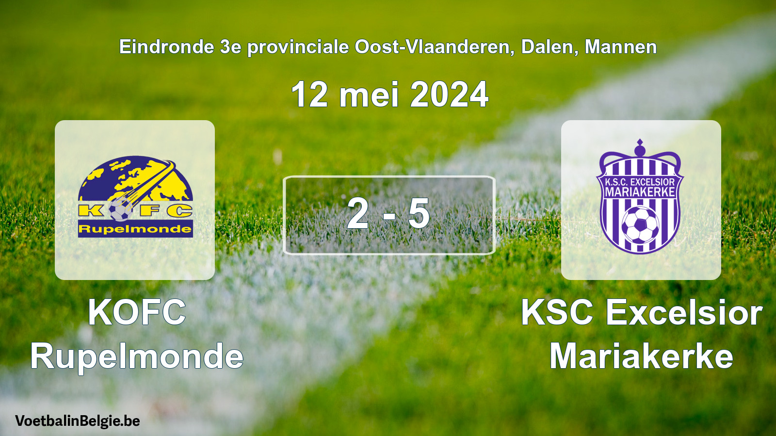 Match joué football hommes: KOFC Rupelmonde - KSC Excelsior Mariakerke 2 - 5 (12 mai 2024)