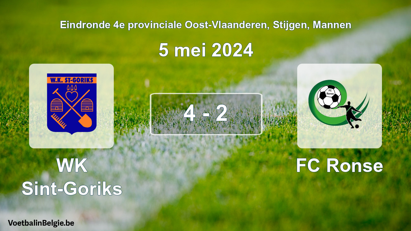Gespeelde wedstrijd mannenvoetbal: WK Sint-Goriks - FC Ronse 4 - 2 (5 mei 2024)