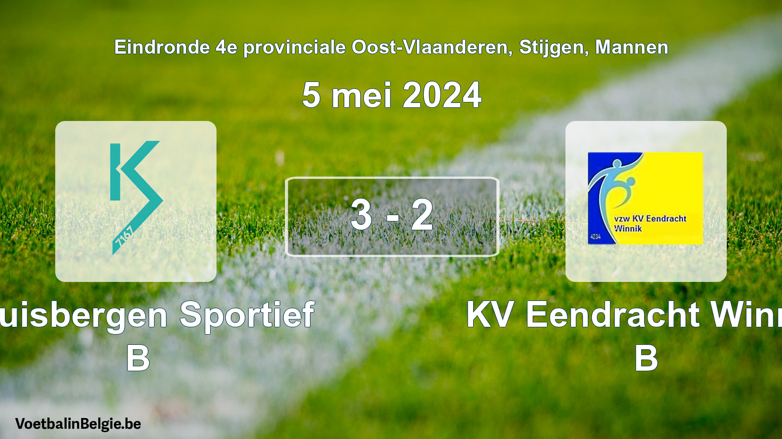 Gespeelde wedstrijd mannenvoetbal: Kluisbergen Sportief B - KV Eendracht Winnik B 3 - 2 (5 mei 2024)