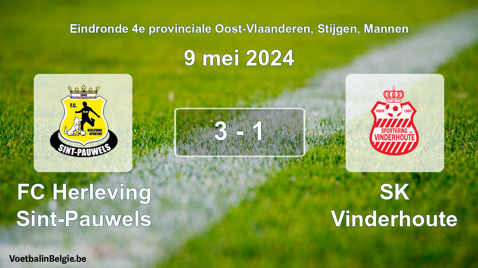 Match joué football hommes: FC Herleving Sint-Pauwels - SK Vinderhoute 3 - 1 (9 mai 2024)