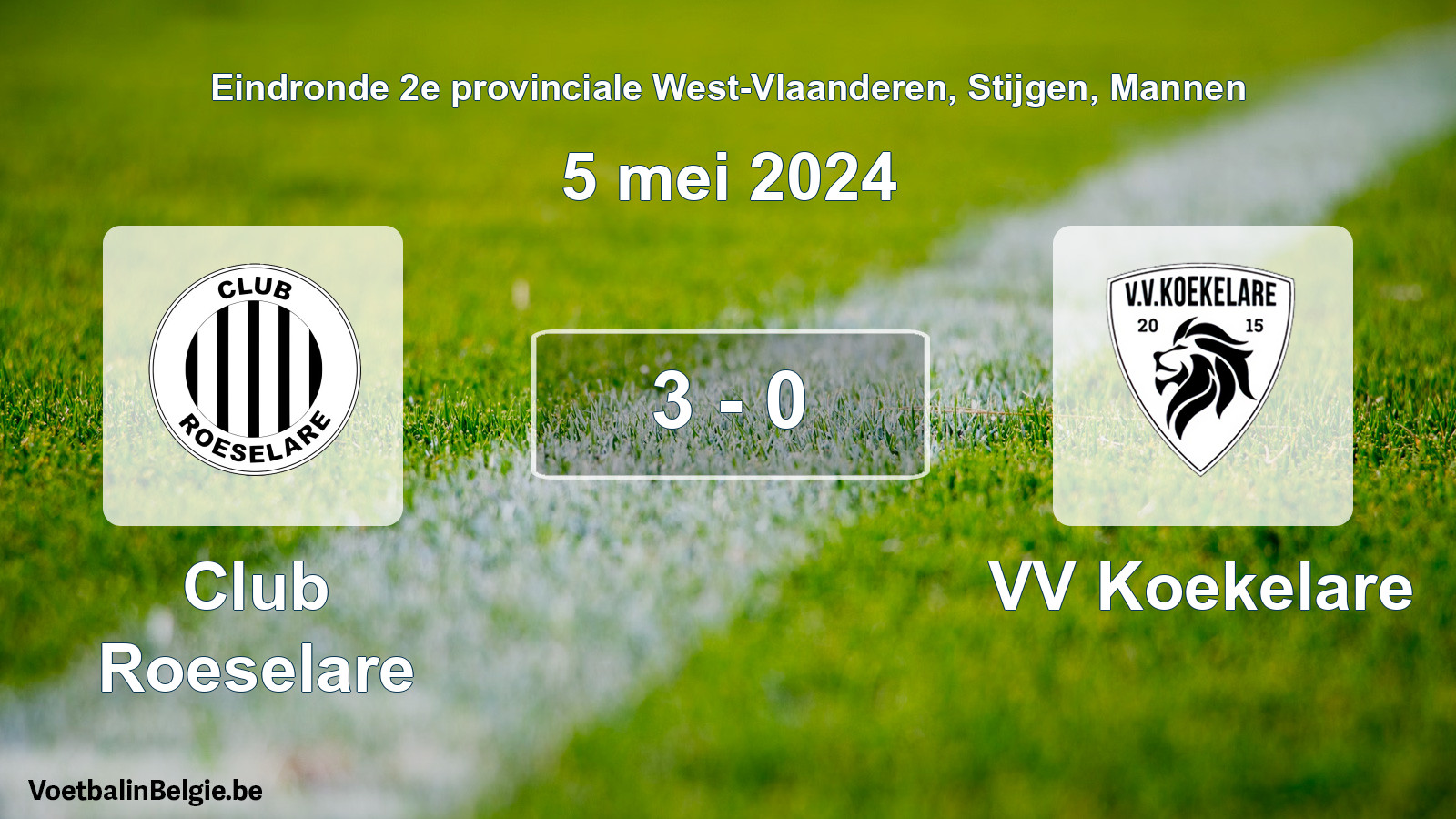 Gespeelde wedstrijd mannenvoetbal: Club Roeselare - VV Koekelare 3 - 0 (5 mei 2024)