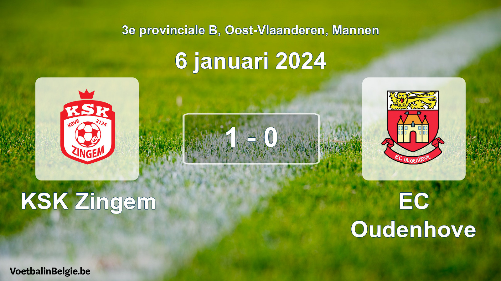 Gespeelde wedstrijd mannenvoetbal: KSK Zingem - EC Oudenhove 1 - 0 (6 januari 2024)