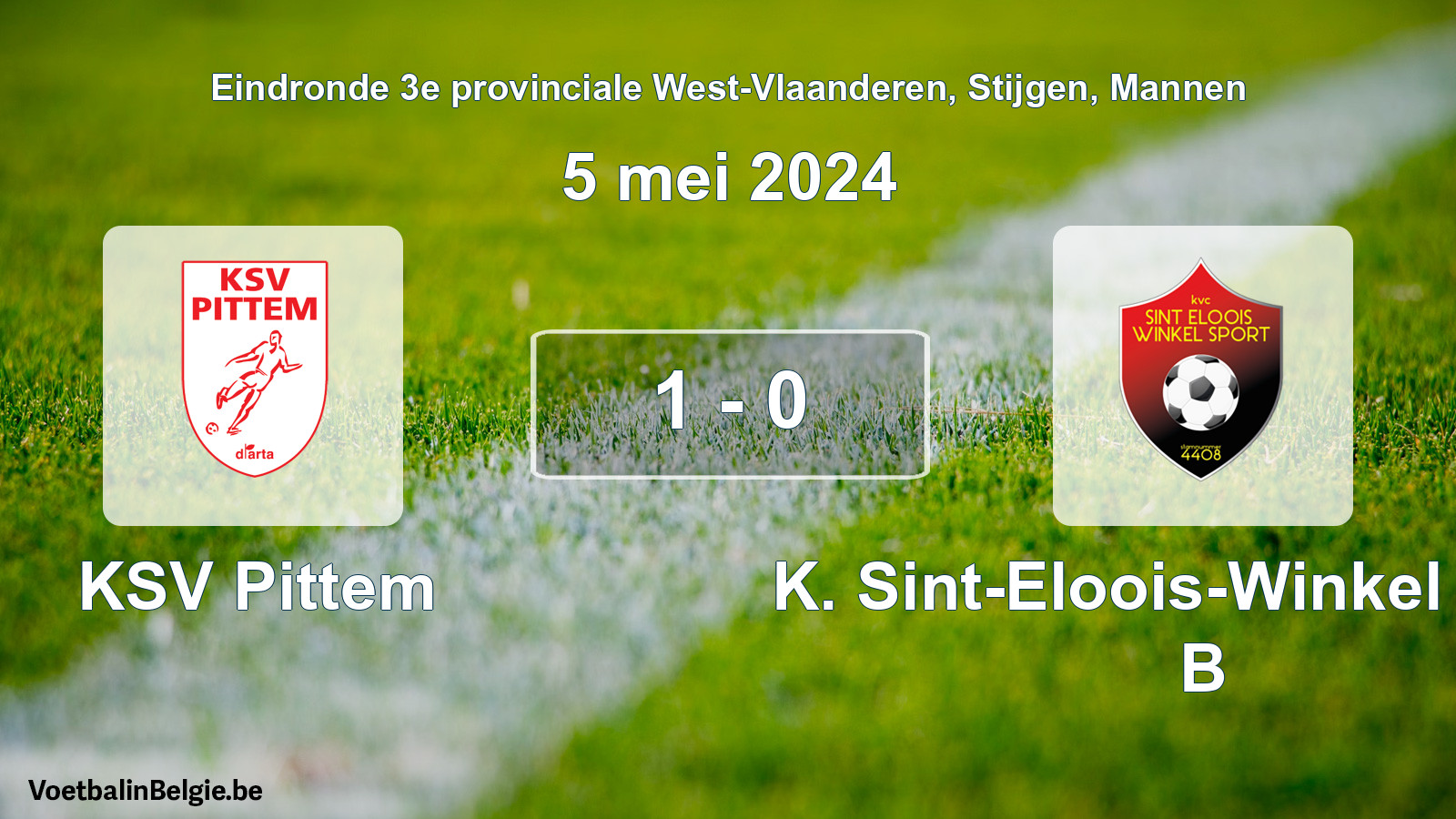 Match joué football hommes: KSV Pittem - K. Sint-Eloois-Winkel Sport B 1 - 0 (5 mai 2024)