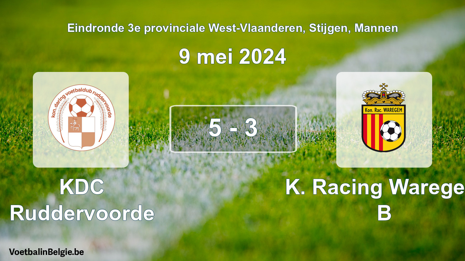Gespieltes Spiel männer-Fußball: KDC Ruddervoorde - K. Racing Waregem B 5 - 3 (9 Mai 2024)