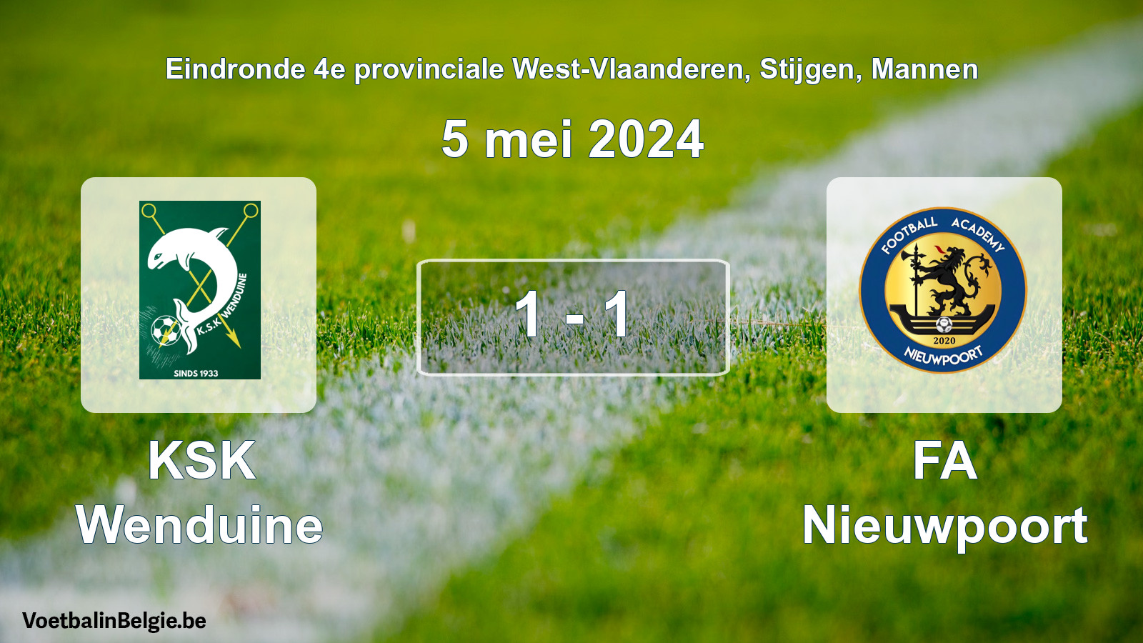 Gespeelde wedstrijd mannenvoetbal: KSK Wenduine - FA Nieuwpoort 1 - 1 (5 mei 2024)