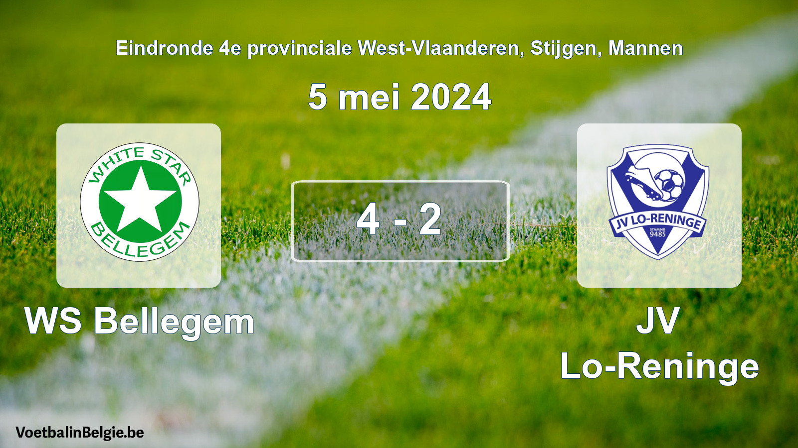 Gespeelde wedstrijd mannenvoetbal: WS Bellegem - JV Lo-Reninge 4 - 2 (5 mei 2024)