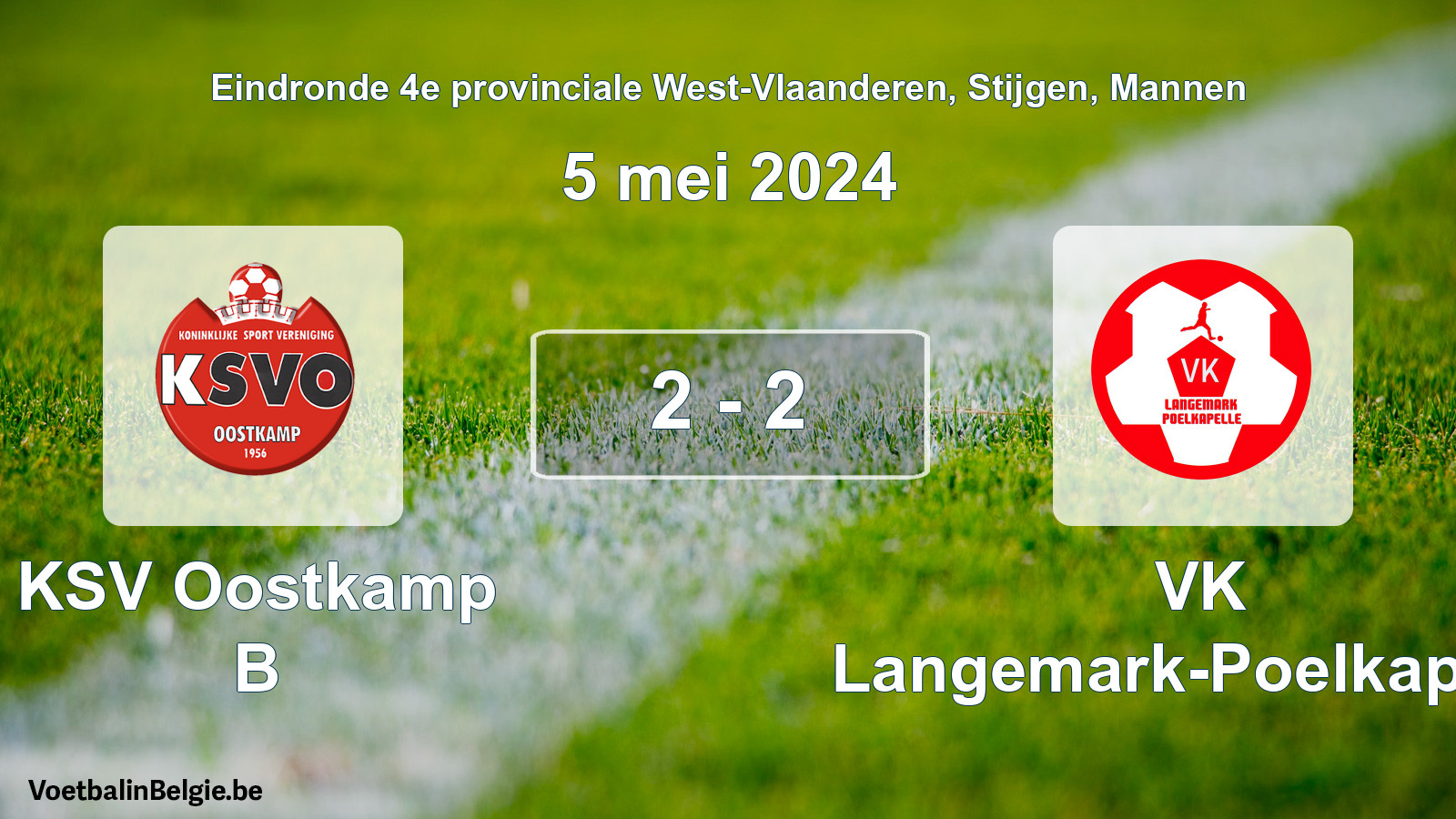 Gespeelde wedstrijd mannenvoetbal: KSV Oostkamp B - VK Langemark-Poelkapelle 2 - 2 (5 mei 2024)