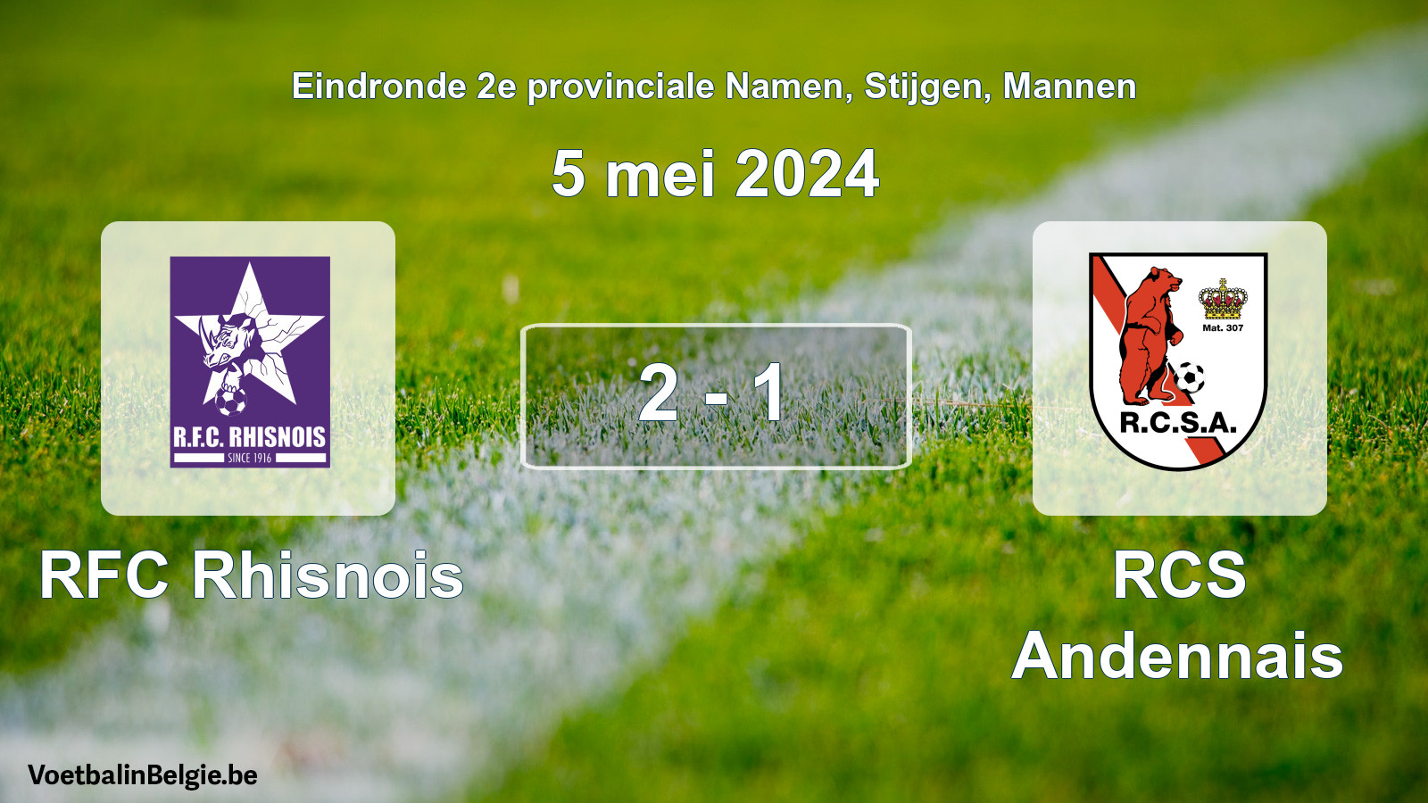 Gespeelde wedstrijd mannenvoetbal: RFC Rhisnois - RCS Andennais 2 - 1 (5 mei 2024)