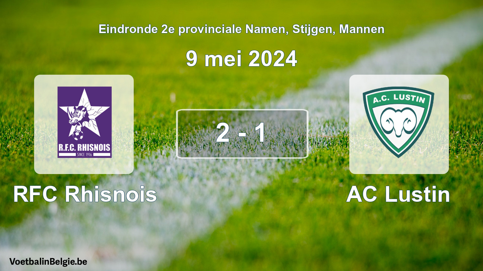 Gespeelde wedstrijd mannenvoetbal: RFC Rhisnois - AC Lustin 2 - 1 (9 mei 2024)