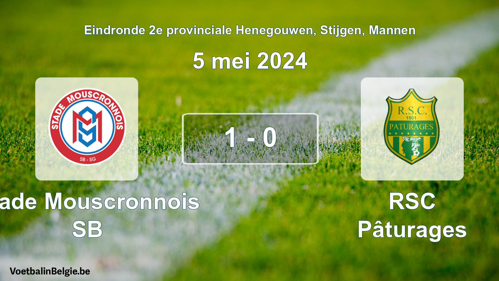 Played match men football: Stade Mouscronnois SB - RSC Pâturages 1 - 0 (5 May 2024)