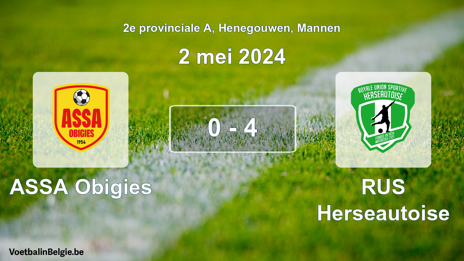 Gespeelde wedstrijd mannenvoetbal: ASSA Obigies - RUS Herseautoise 0 - 4 (2 mei 2024)