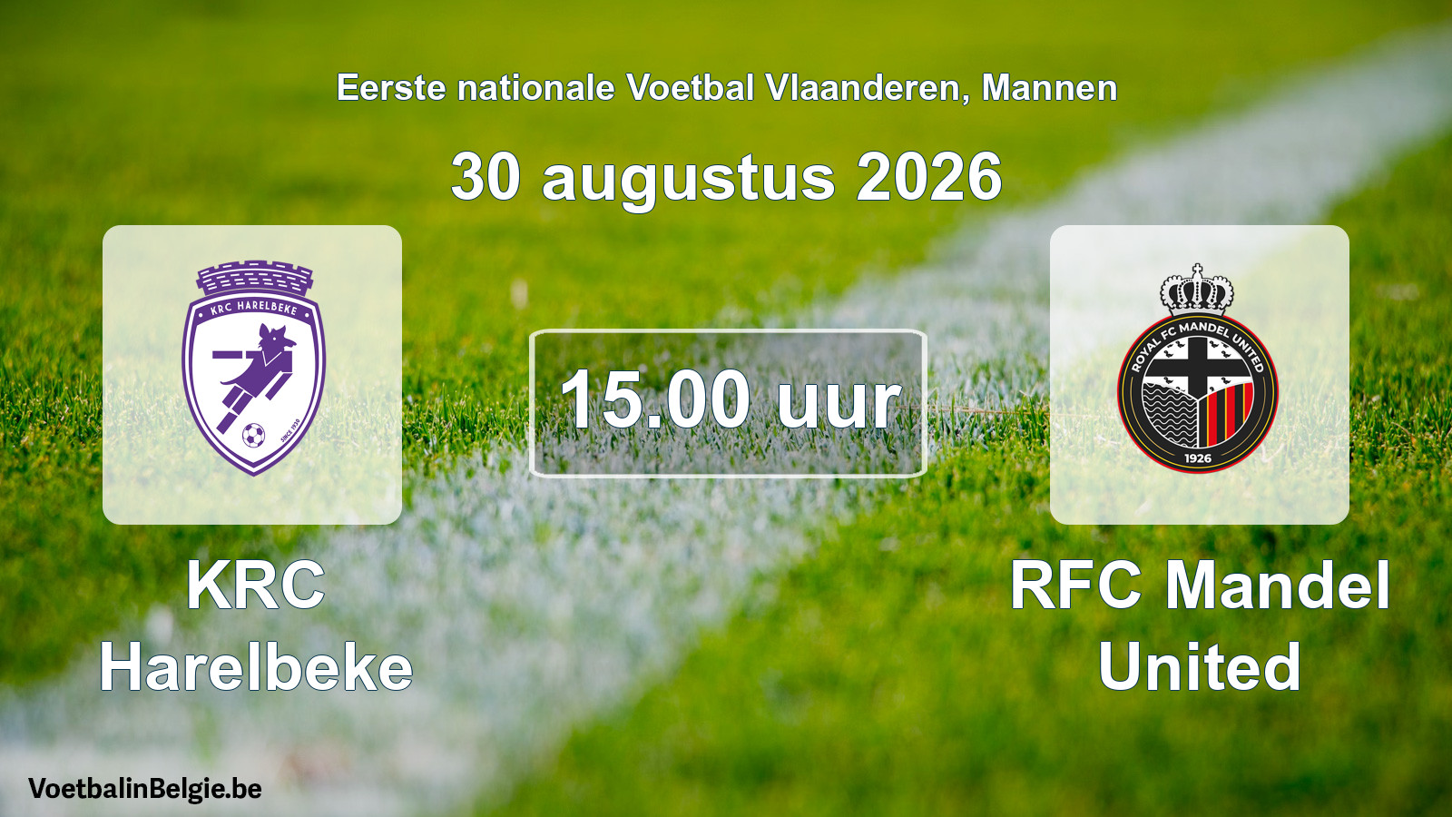 Geplande wedstrijd mannenvoetbal: KRC Harelbeke - RFC Mandel United (30 augustus 2026)