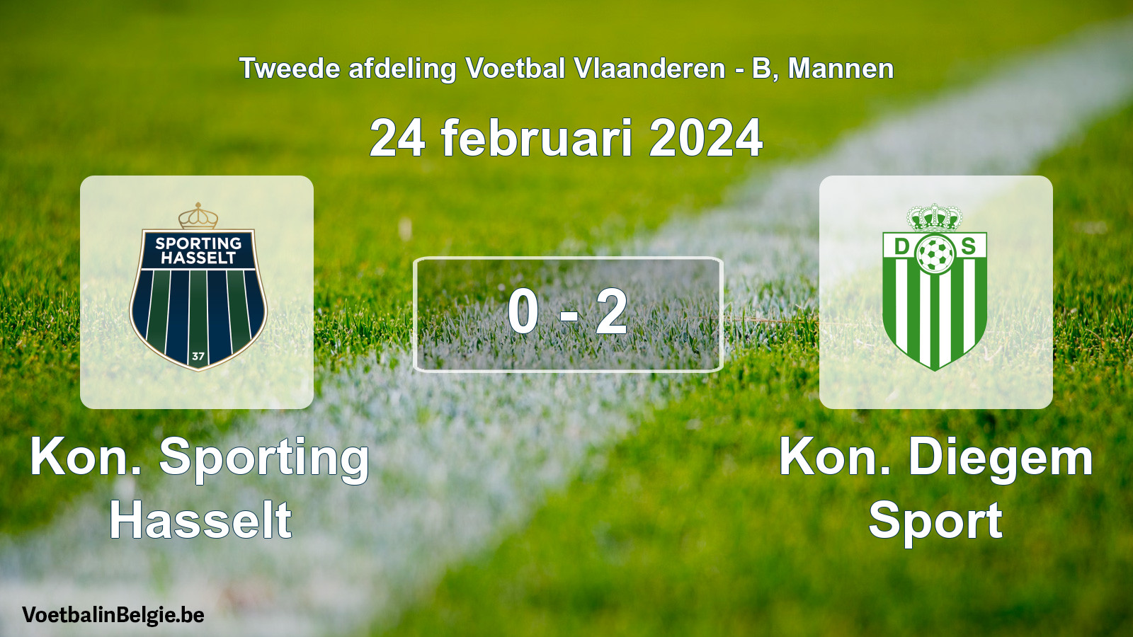 Gespeelde wedstrijd mannenvoetbal: Kon. Sporting Hasselt - Kon. Diegem Sport 0 - 2 (24 februari 2024)