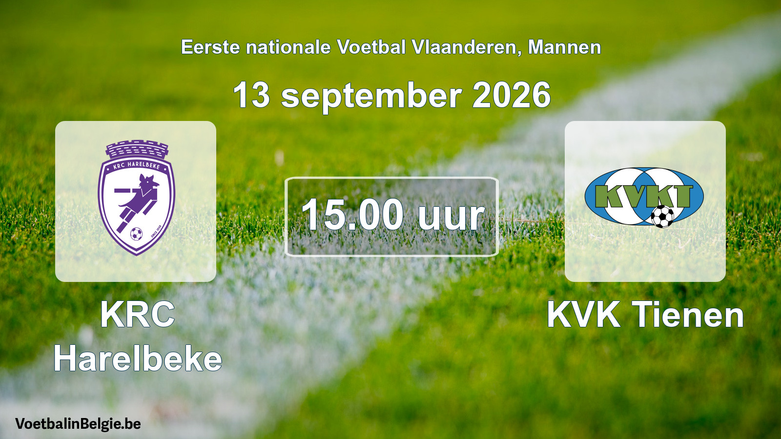 Geplande wedstrijd mannenvoetbal: KRC Harelbeke - KVK Tienen (13 september 2026)