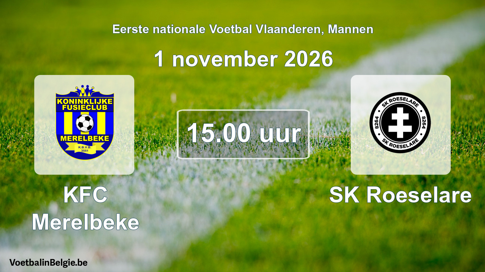 Geplande wedstrijd mannenvoetbal: KFC Merelbeke - SK Roeselare (1 november 2026)