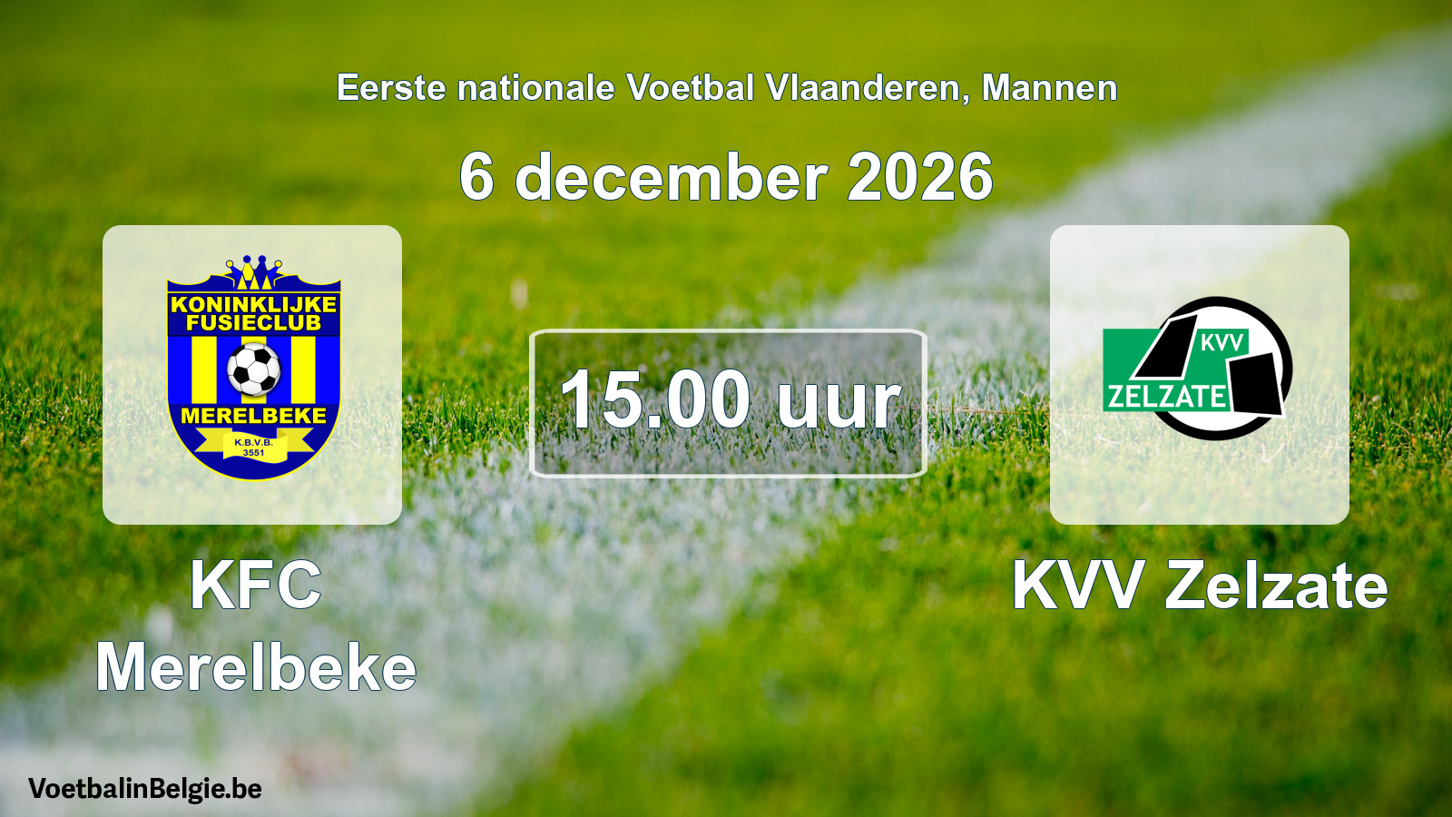 Geplande wedstrijd mannenvoetbal: KFC Merelbeke - KVV Zelzate (6 december 2026)