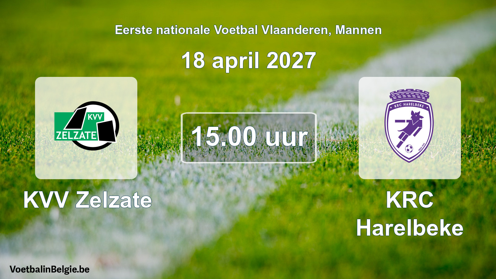 Match prévu football hommes: KVV Zelzate - KRC Harelbeke (18 avril 2027)