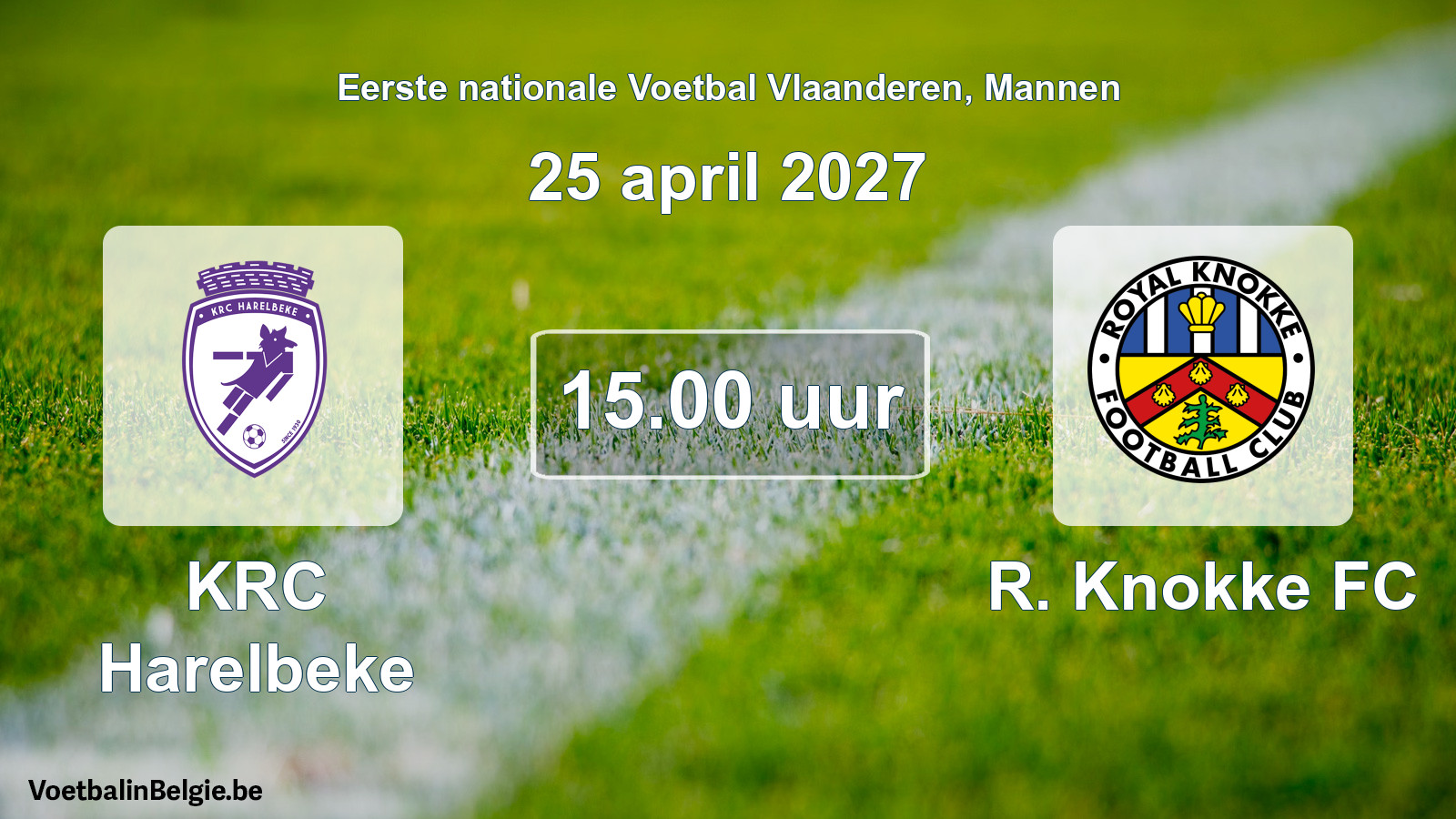Geplande wedstrijd mannenvoetbal: KRC Harelbeke - R. Knokke FC (25 april 2027)