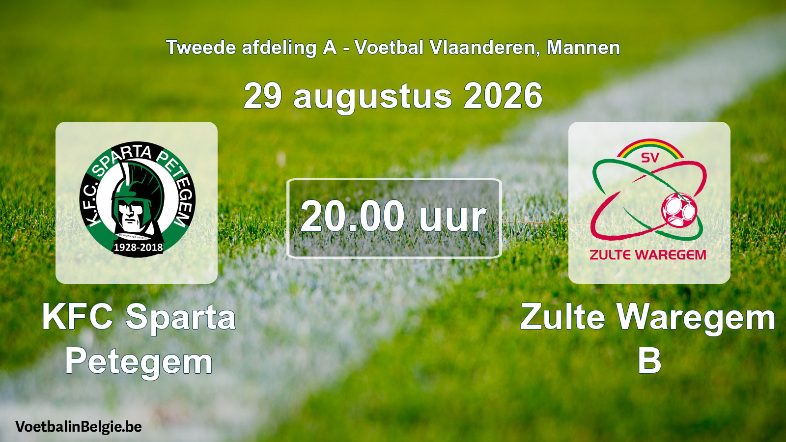 Geplande wedstrijd mannenvoetbal: KFC Sparta Petegem - Zulte Waregem B (29 augustus 2026)