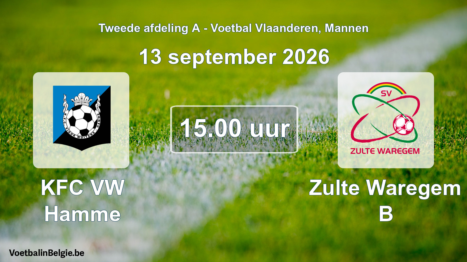 Geplande wedstrijd mannenvoetbal: KFC VW Hamme - Zulte Waregem B (13 september 2026)