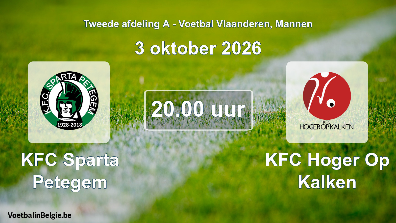 Geplande wedstrijd mannenvoetbal: KFC Sparta Petegem - KFC Hoger Op Kalken (3 oktober 2026)