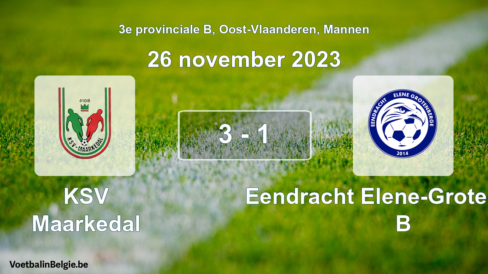 Gespeelde wedstrijd mannenvoetbal: KSV Maarkedal - Eendracht Elene-Grotenberge B 3 - 1 (26 november 2023)