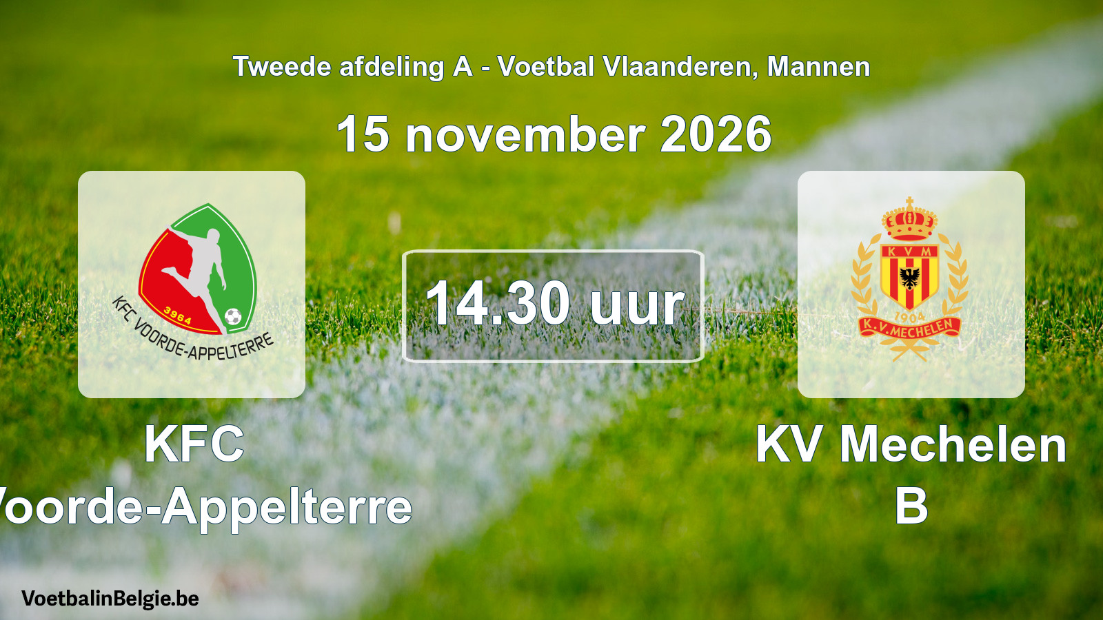 Geplande wedstrijd mannenvoetbal: KFC Voorde-Appelterre - KV Mechelen B (15 november 2026)