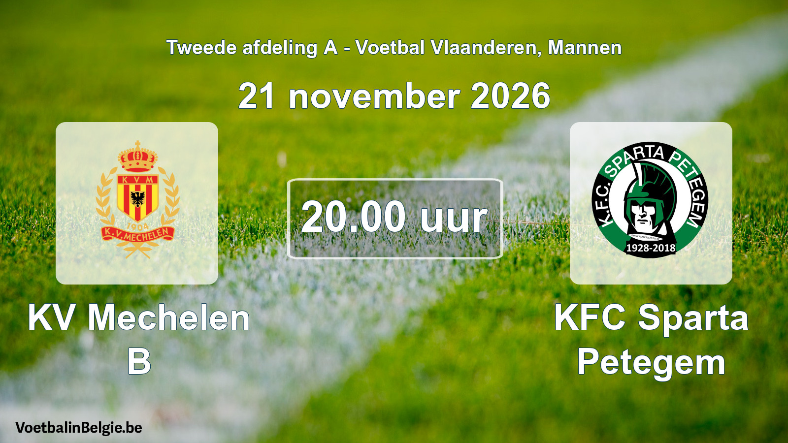 Geplande wedstrijd mannenvoetbal: KV Mechelen B - KFC Sparta Petegem (21 november 2026)