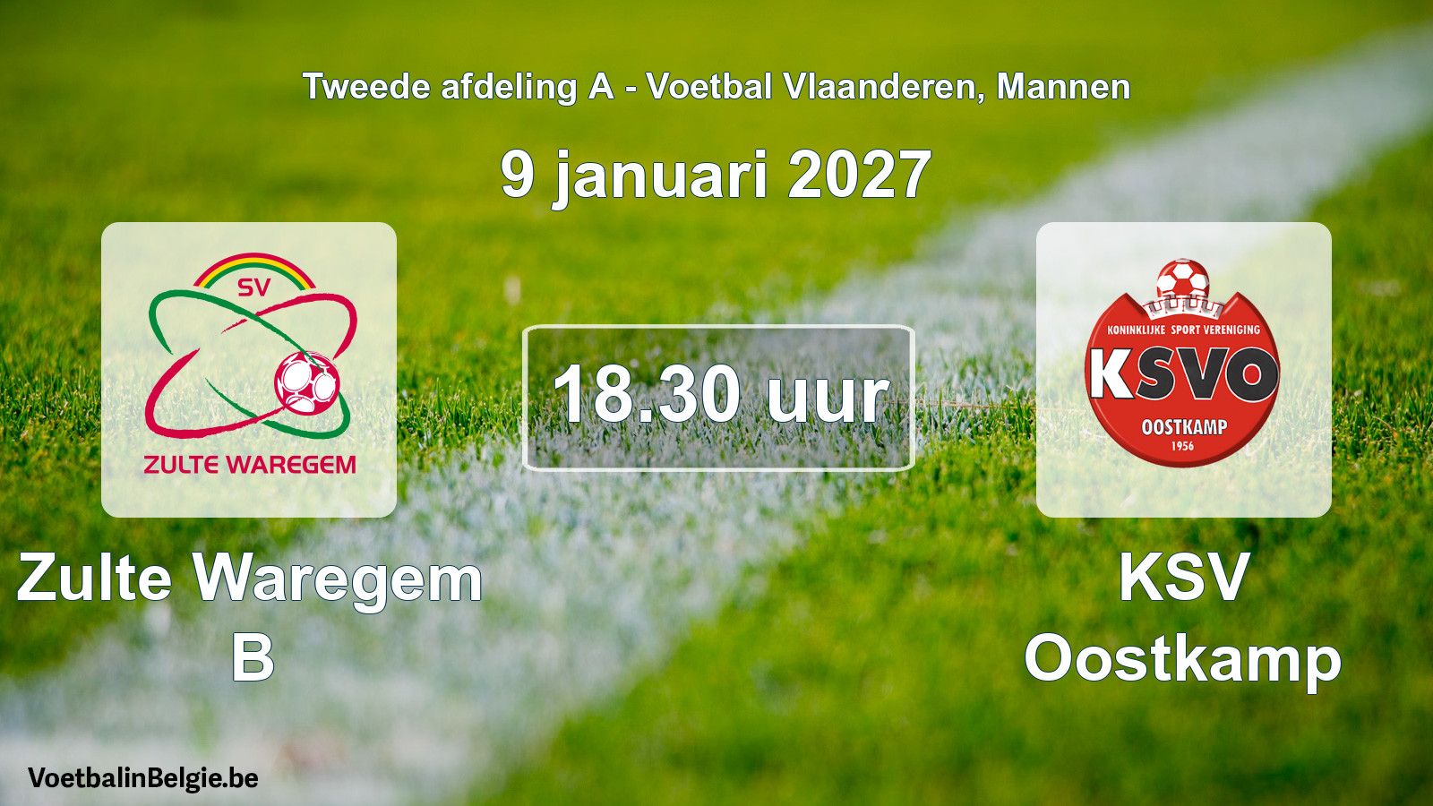 Geplande wedstrijd mannenvoetbal: Zulte Waregem B - KSV Oostkamp (9 januari 2027)