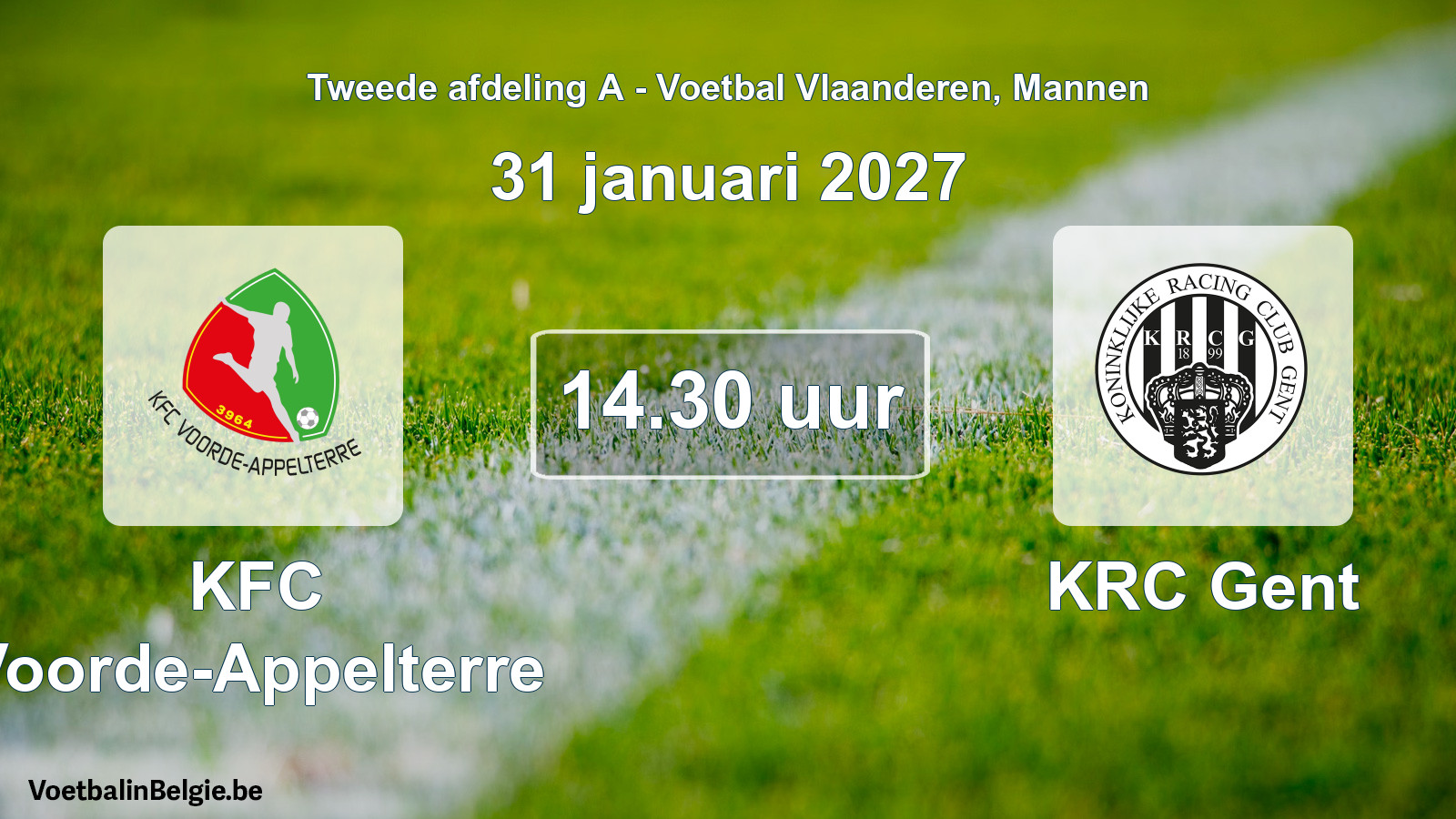 Geplande wedstrijd mannenvoetbal: KFC Voorde-Appelterre - KRC Gent (31 januari 2027)