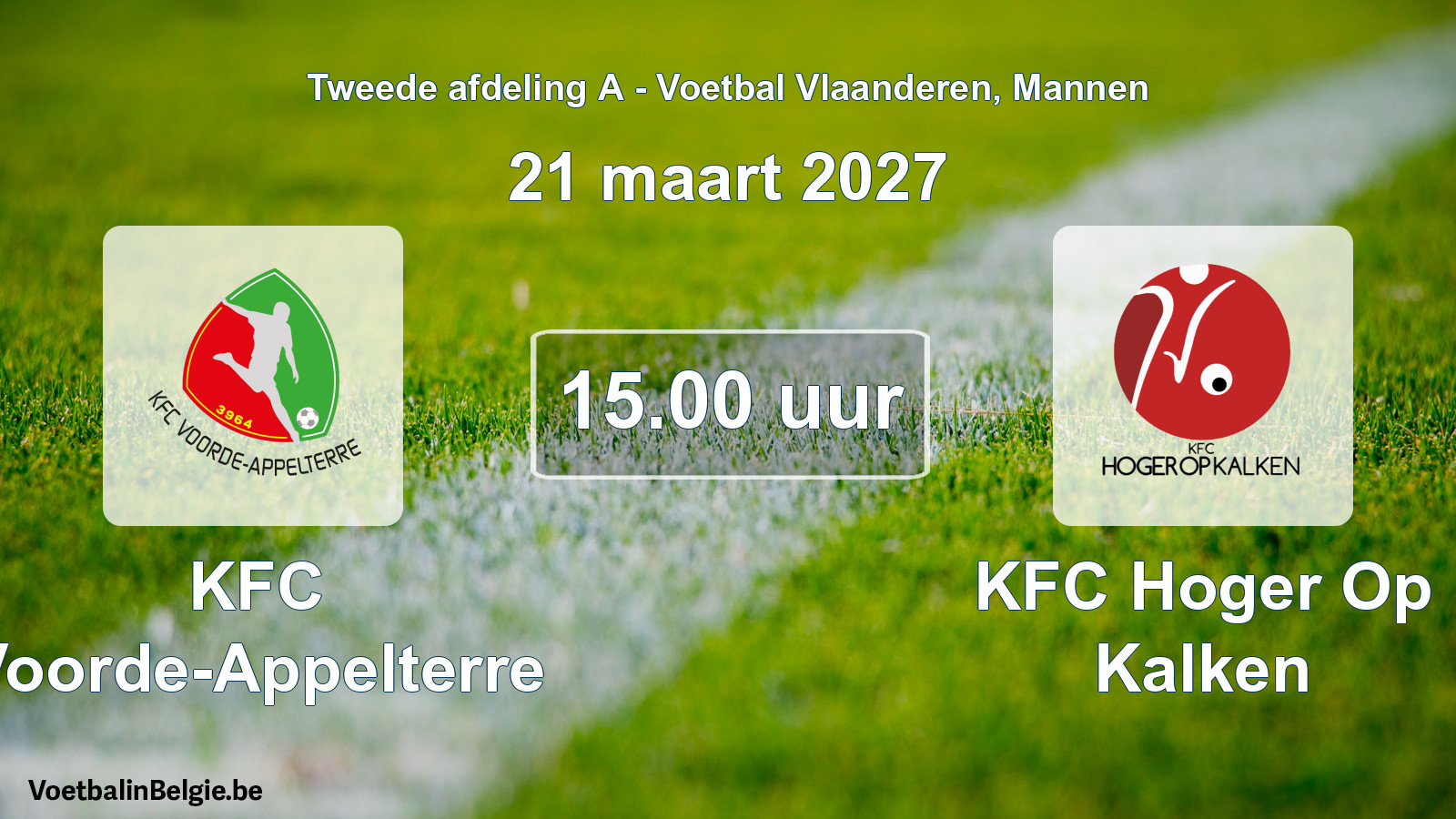 Geplande wedstrijd mannenvoetbal: KFC Voorde-Appelterre - KFC Hoger Op Kalken (21 maart 2027)
