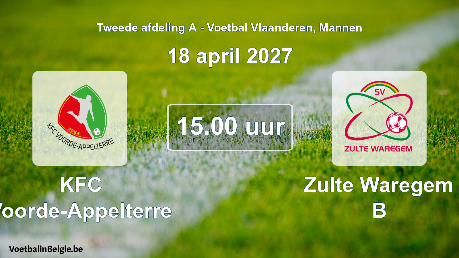 Geplande wedstrijd mannenvoetbal: KFC Voorde-Appelterre - Zulte Waregem B (18 april 2027)