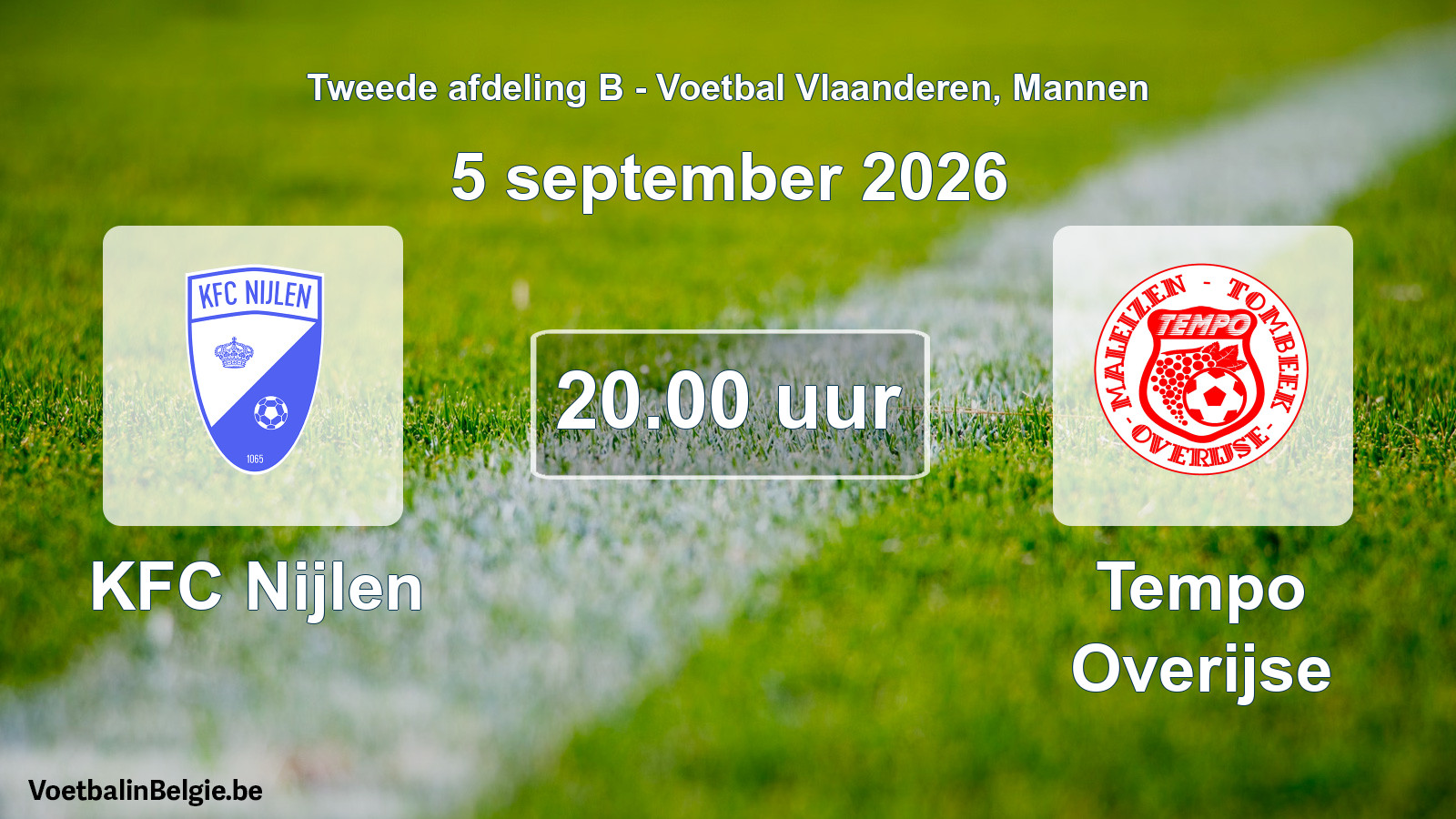Geplande wedstrijd mannenvoetbal: KFC Nijlen - Tempo Overijse (5 september 2026)