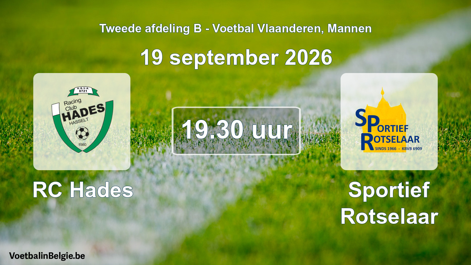 Geplande wedstrijd mannenvoetbal: RC Hades - Sportief Rotselaar (19 september 2026)