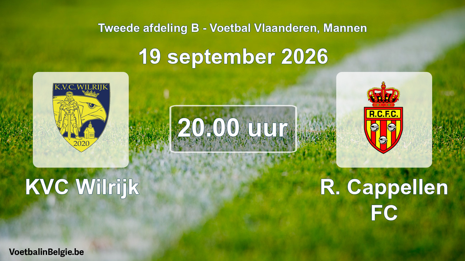 Geplande wedstrijd mannenvoetbal: KVC Wilrijk - R. Cappellen FC (19 september 2026)
